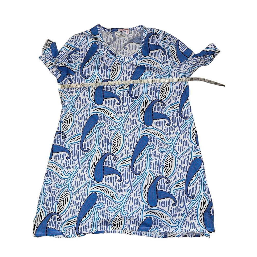 Fresh Produce Tunic Top Womens L Blue Paisley Short Sleeve V-Neck Cotton - Picture 4 of 7